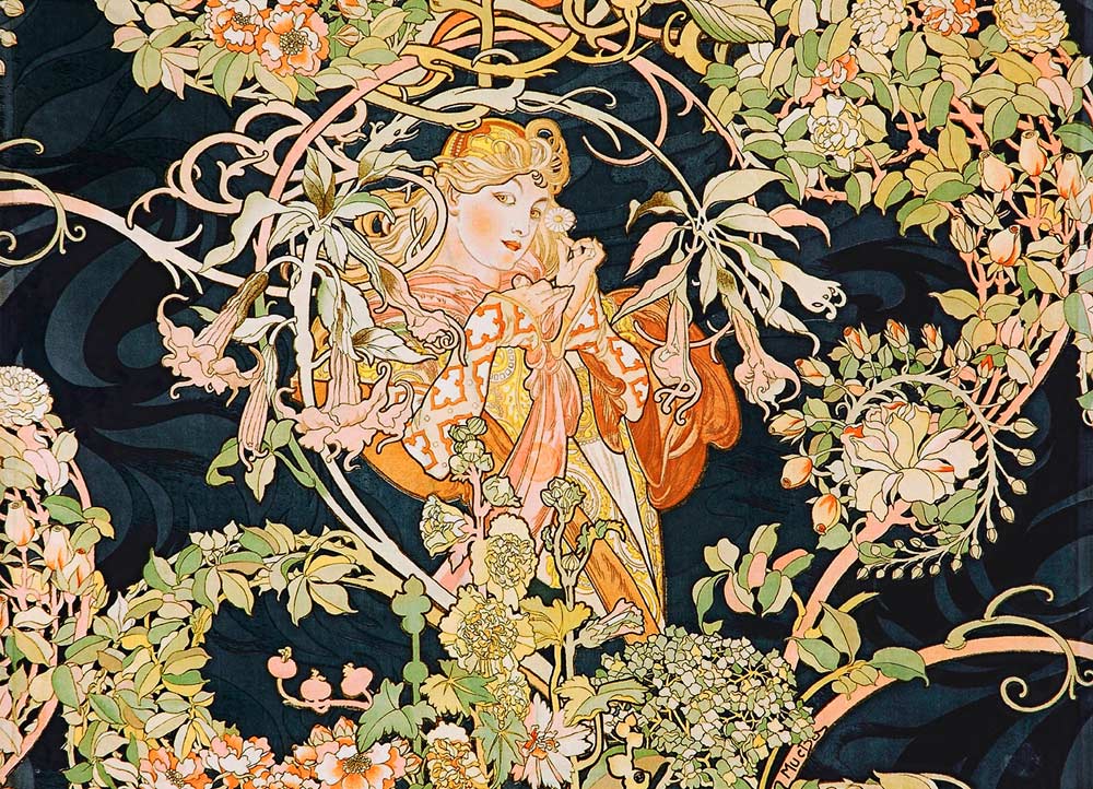 Frau mit Gänseblümchen von Alphonse Mucha