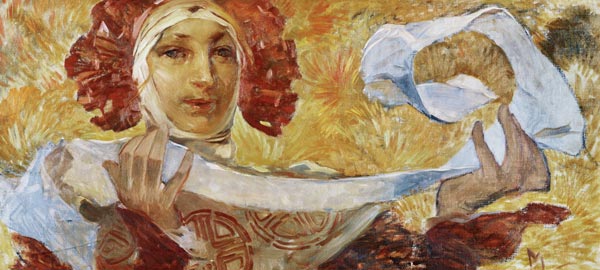 Woman with scarf.  von Alphonse Mucha