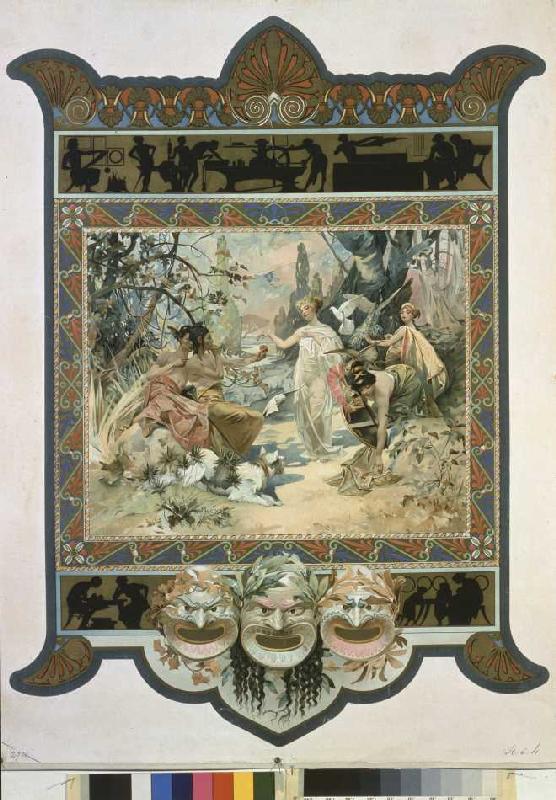 Kalenderillustration für Vieillemard: Das Urteil des Paris. von Alphonse Mucha