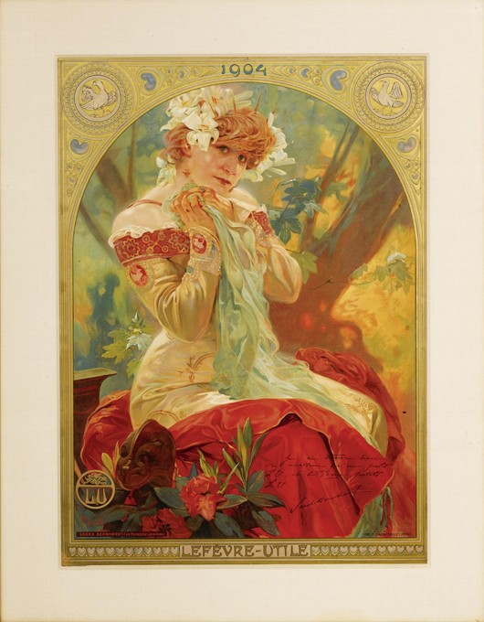 Plakat für Lefèvre-Utile. Sarah Bernhardt als Melissinde in "La Princesse Lointaine" von Edmond Rost von Alphonse Mucha