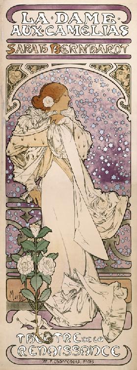 Plakat für Theaterstück Dame mit Kamelien von A. Dumas im Theatre de la Renaissanse (Oberteil) 1896