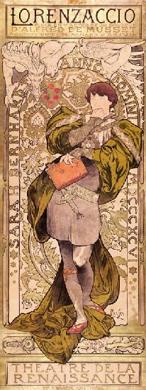 Plakat für Theaterstück Lorenzaccio von A. de Musset im Theatre de la Renaissanse (Oberteil) 1896