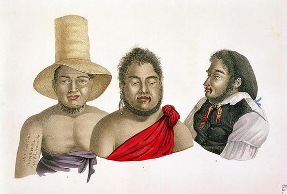 Portraits of chiefs of the Sandwich Islands, from 'Voyage autour du Monde (1817-20)', by Louis Claud von Alphonse Pellion