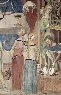 Satan Asking God to Tempt Job, detail of musicians, 1356-67 (fresco) 05th-