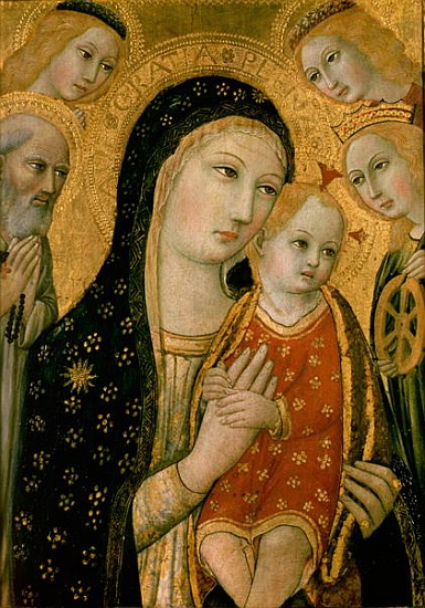 Madonna and Child with SS. Dominic and Catherine of Alexandria, 15th century von also Ansano di Pietro di Mencio Pietro Sano di