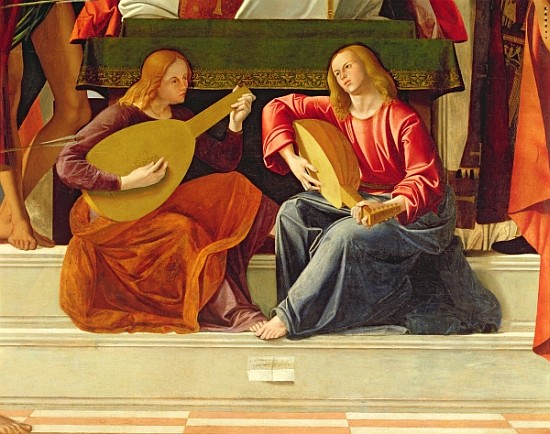 The angel musicians, from the altarpiece of Saint Ambrose (detail of 230093) von Alvise Vivarini