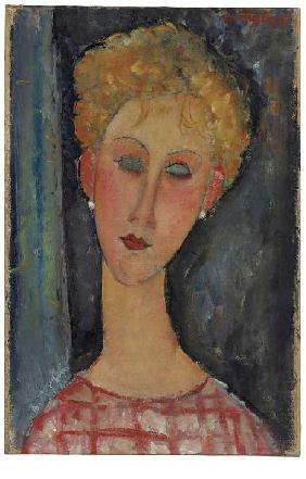 Blonde junge Frau mit Ohrringen 1918-19