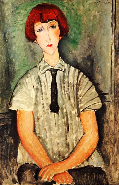 Junges Mädchen in gestreiftem Hemd von Amedeo Modigliani