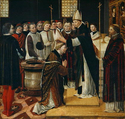 Ordination of St. Augustine (tempera on panel) von Ambrogio da Fossano