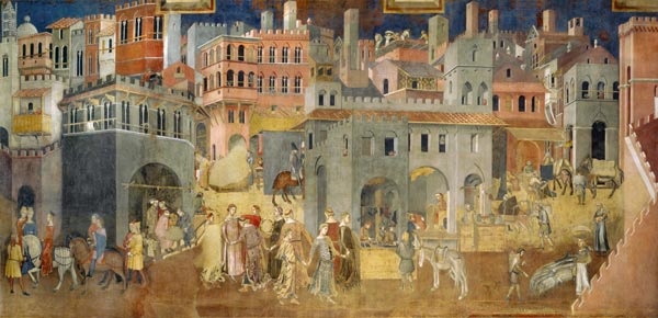 Auswirkungen der guten Regierung in der Stadt (Freskenzyklus "Allegorien der guten und der schlechte von Ambrogio Lorenzetti