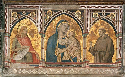 Madonna mit Kind, Johannes d.T. und dem hl. Franziskus von Ambrogio Lorenzetti