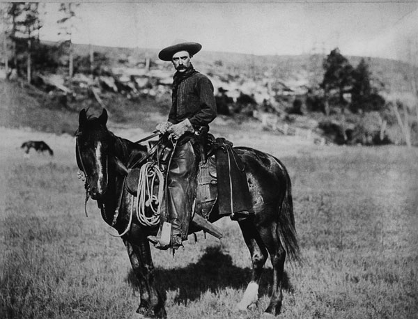 Cowboy riding a horse in Montana, USA, c. 1880 (b/w photo)  von American Photographer