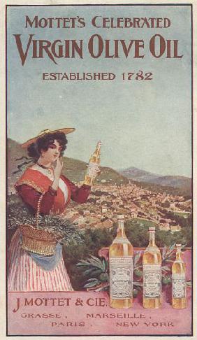 Advertisement for Mottet's Celebrated Virgin Olive Oil c.1900