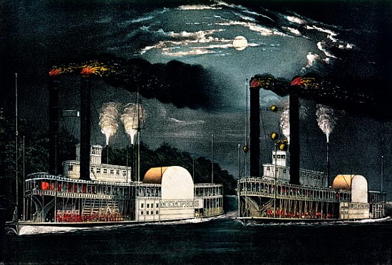 Midnight Race on the Mississippi, published by  Currier and Ives von American School