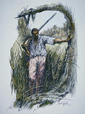 Runaway slaves seeking refuge in the Florida Everglades (coloured engraving) von American School
