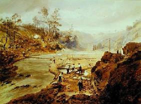 'Fortyniners' washing gold from the Calaveres River, California 1858