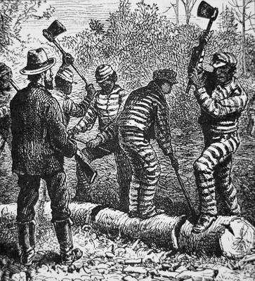 Black convicts on a chain-gang at work in Georgia (engraving) von American School, (19th century)