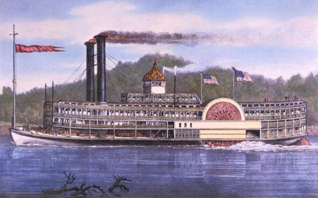On the Mississippi, 1869 (colour litho) von American School, (19th century)