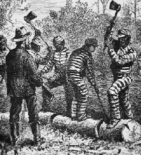 Black convicts on a chain-gang at work in Georgia (engraving) 1557