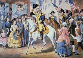 George Washington enters New York City 25 November, 1783 after the evacuation of British forces (col 13th