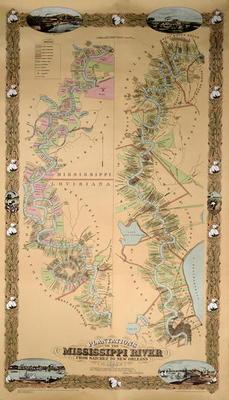 Map depicting plantations on the Mississippi River from Natchez to New Orleans, 1858 (colour litho) 19th