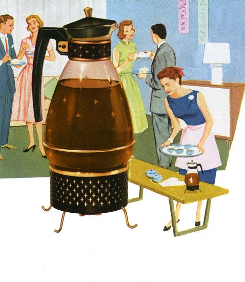 Coffee Carafe with 1950s Housewife Serving Coffee von American School, (20th century)