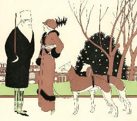 Fashionable Couple with Two Greyhounds 1910