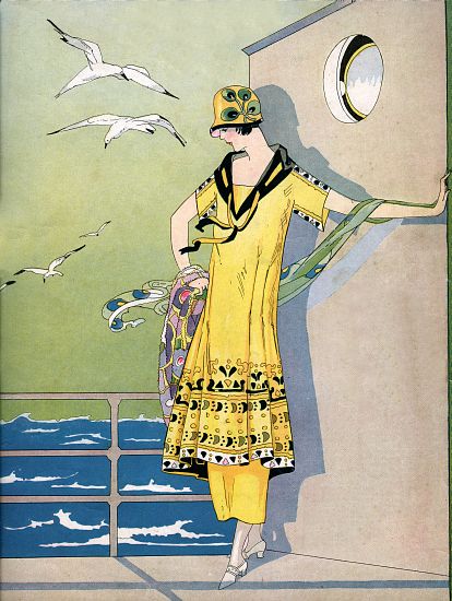 Fashionable Flapper on the Deck of a Cruise Ship von American School, (20th century)