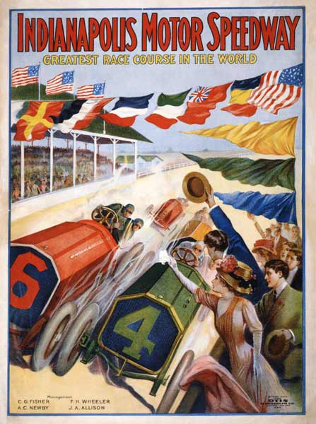 Poster advertising The Indianapolis Motor Speedway von American School, (20th century)