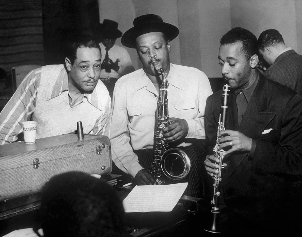 Duke Ellington with Ben Webster and Jimmy Hamilton at Carnegie Hall von American Photographer, (20th century)