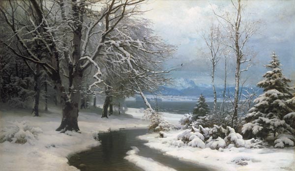 Winterlandschaft mit Bach und See von Anders Andersen-Lundby