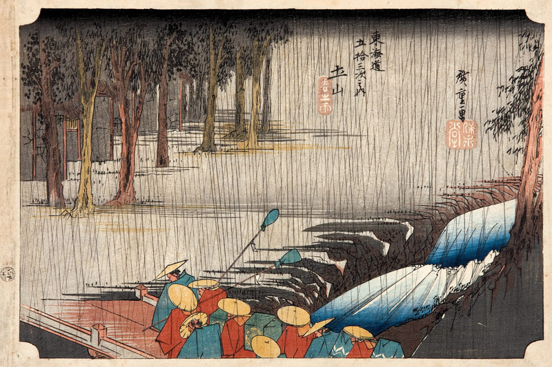 Tsuchiyama - Frühlingsregen (aus der 53 Stationen des Tokaido) von Ando oder Utagawa Hiroshige