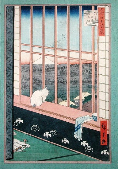 Asakusa Rice Fields during the festival of the Cock from the series ''100 Views of Edo'', pub. 1857 von Ando oder Utagawa Hiroshige
