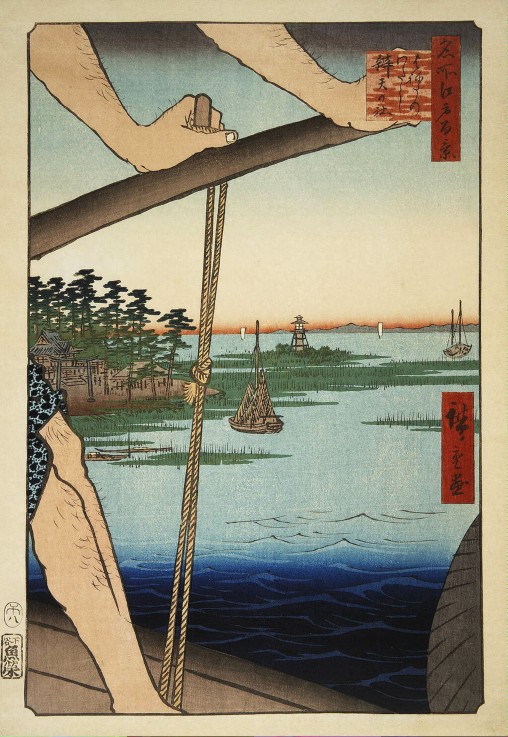 Benten Schrein und die Fähre bei Haneda (Einhundert Ansichten von Edo) von Ando oder Utagawa Hiroshige