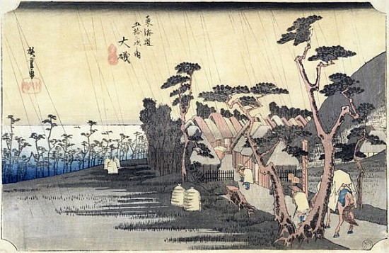 Oiso: Toraga Ame Shower, from the series ''53 Stations of the Tokaido Road'', 1834-35 von Ando oder Utagawa Hiroshige