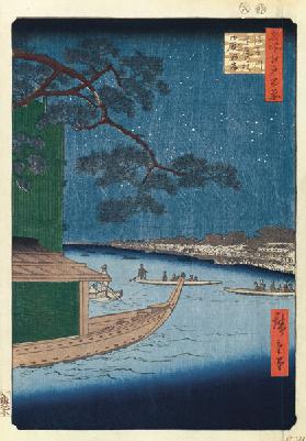 Die Shubi-Kiefer am Ommaya-Ufer des Sumidagawa (Einhundert Ansichten von Edo)