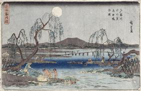 Catching Fish by Moonlight on the Tama River, from a series 'Snow, Moon and Flowers' ('Settsu Gekka' 18th