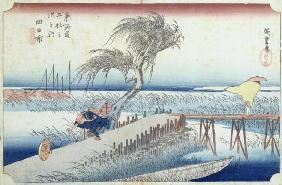 The Hurricane (Yokkaichi) no.44 from the series '53 Stations of the Tokaido Road' (woodblock print) 1823