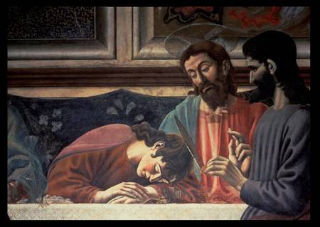 The Last Supper, detail of Judas, Christ and St. John von Andrea del Castagno