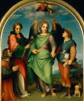 Erzengel Raphael mit Tobias, Hl. Laurentius und dem Stifter Leonardo di Lorenzo Morelli 1512