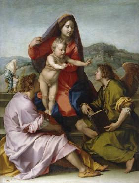 Madonna und Kind mit Heiligen Matthäus und Engel 1522