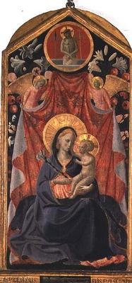 Madonna and Child with Two Angels and Christ risen from the Tomb (tempera on panel) von Andrea  di Giusto Manzini