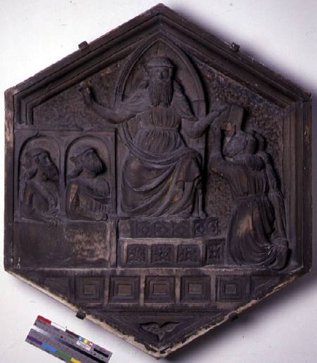 The Art of Law, hexagonal decorative relief tile from a series depicting the practitioners of the Ar von Andrea Pisano