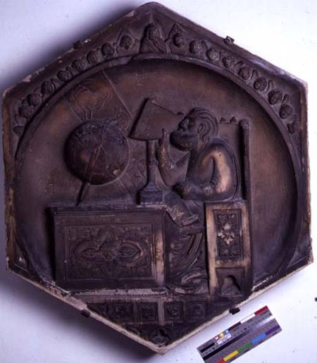 Astronomy, hexagonal decorative relief tile from a series depicting the liberal arts possibly based von Andrea Pisano
