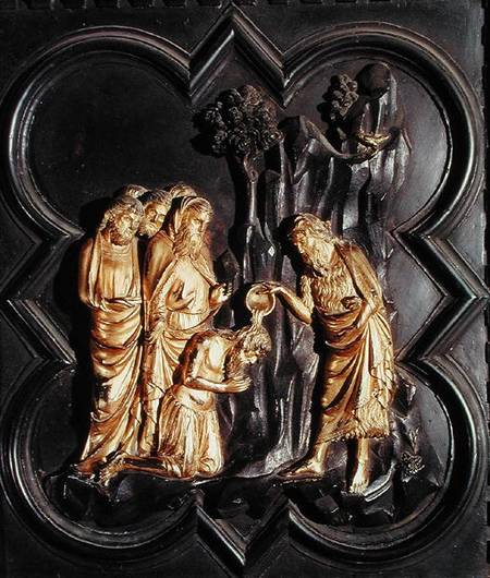 St. John the Baptist baptising in the River Jordan, from the south doors of the Baptistry of San Gio von Andrea Pisano