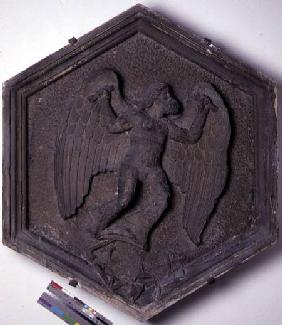 The Art of Flight, Daedalus, hexagonal decorative relief tile from a series depicting the practition  c.1334-48