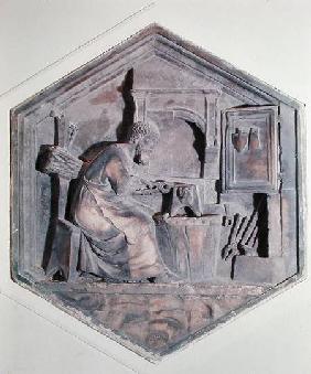 The Art of Forging, hexagonal decorative relief panels from a series depicting the practitioners of  c.1334-48