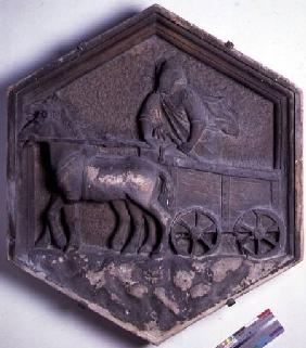 The Art of Theatre, hexagonal decorative relief tile from a series depicting the practioners of the  c.1334-48
