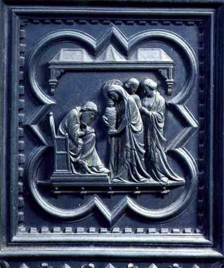 Zechariah Writes the Boy's Name, fifth panel of the South Doors of the Baptistery of San Giovanni von Andrea Pisano