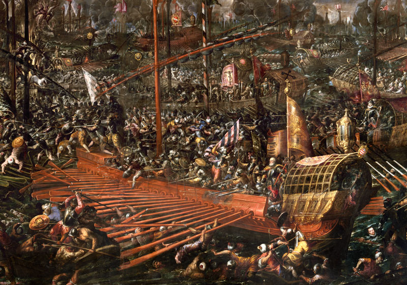 Die Seeschlacht von Lepanto am 7. Oktober 1571 (Detail) von Andrea Vicentino
